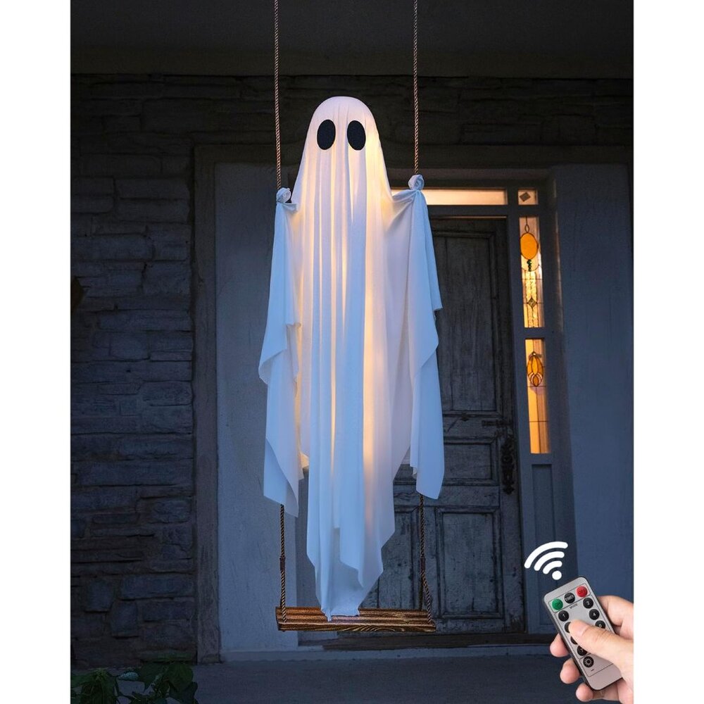 Halloween Decorations Outdoor - 5 FT Large Hanging Swing Ghost Halloween Decor w - Picture 1 of 8